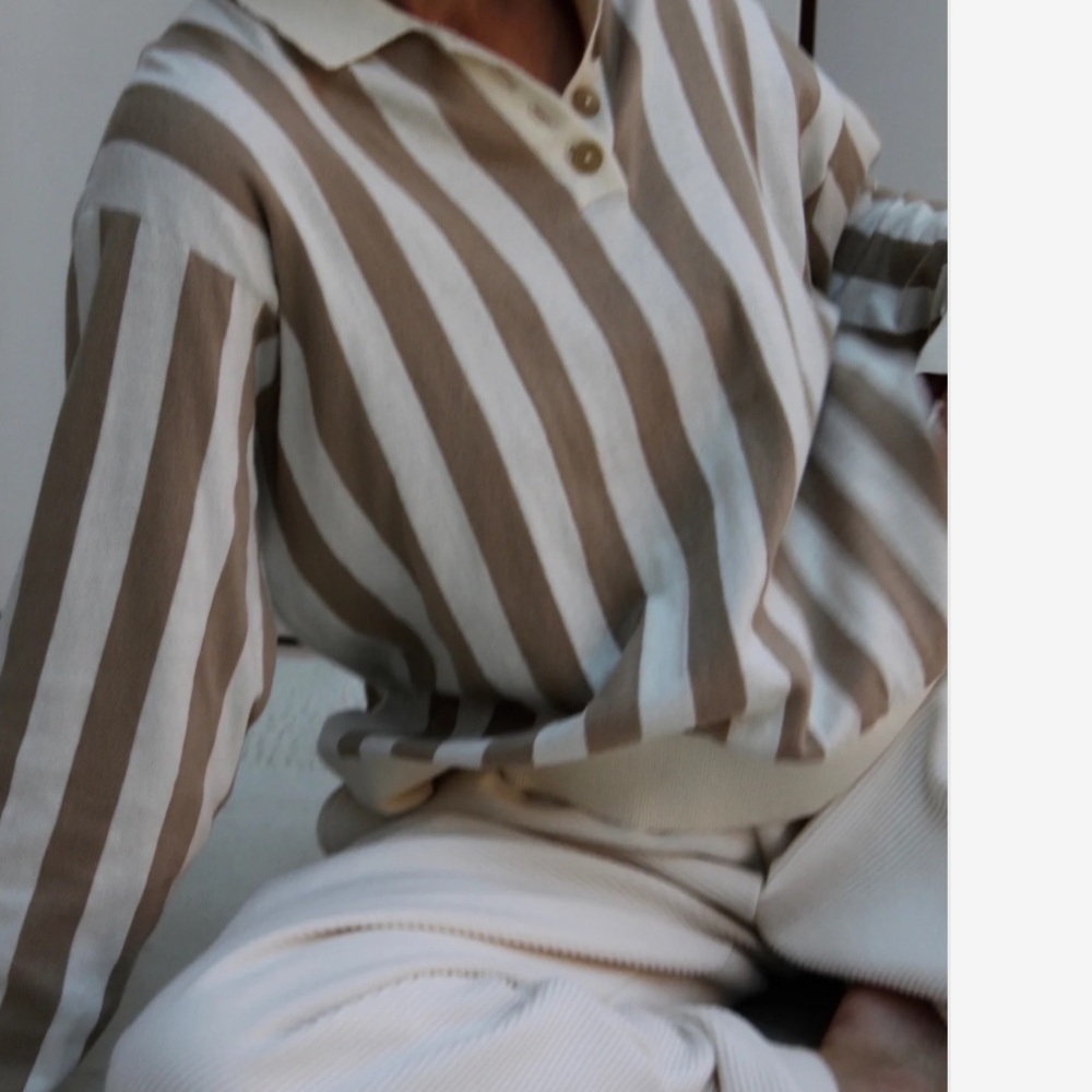 NWT Cal Pima Cotton Henley in Cream and Latte Stripe - Picture 3 of 8